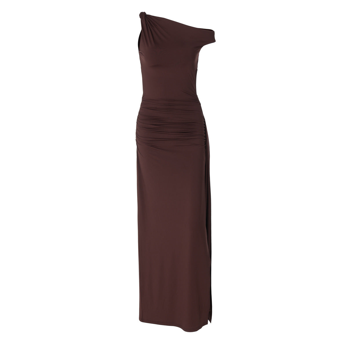 Sultry One-Shoulder Ruched Maxi Dress with Cutout & Split – Summer Party Edition