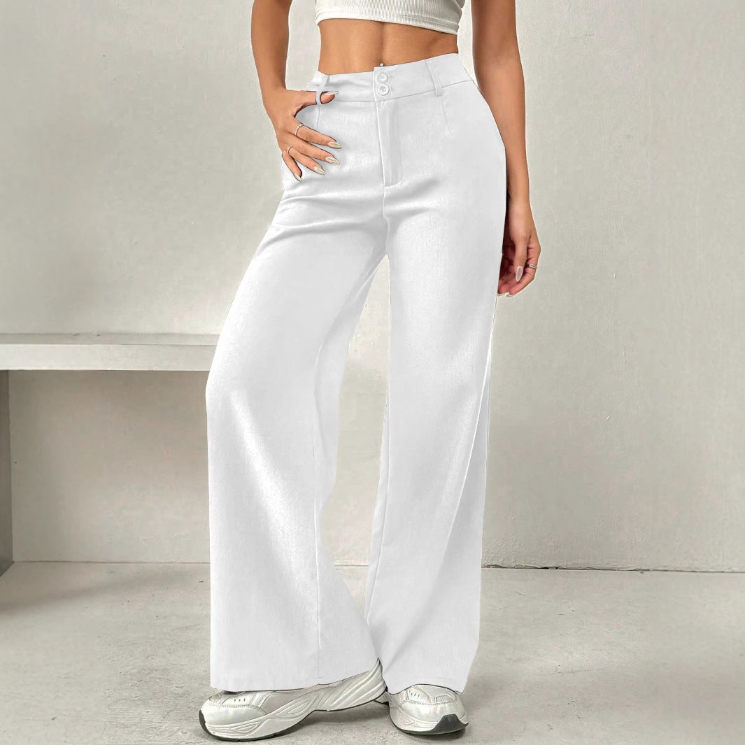 Women Clothing Solid Color Summer Loose Figure Flattering Straight Leg Pants