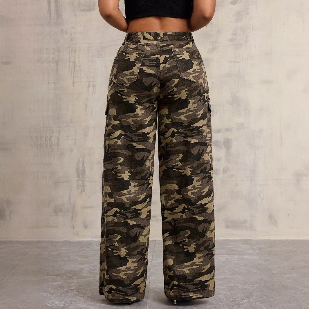 Women Clothing Camouflage Brand Straight Wide Leg Overalls