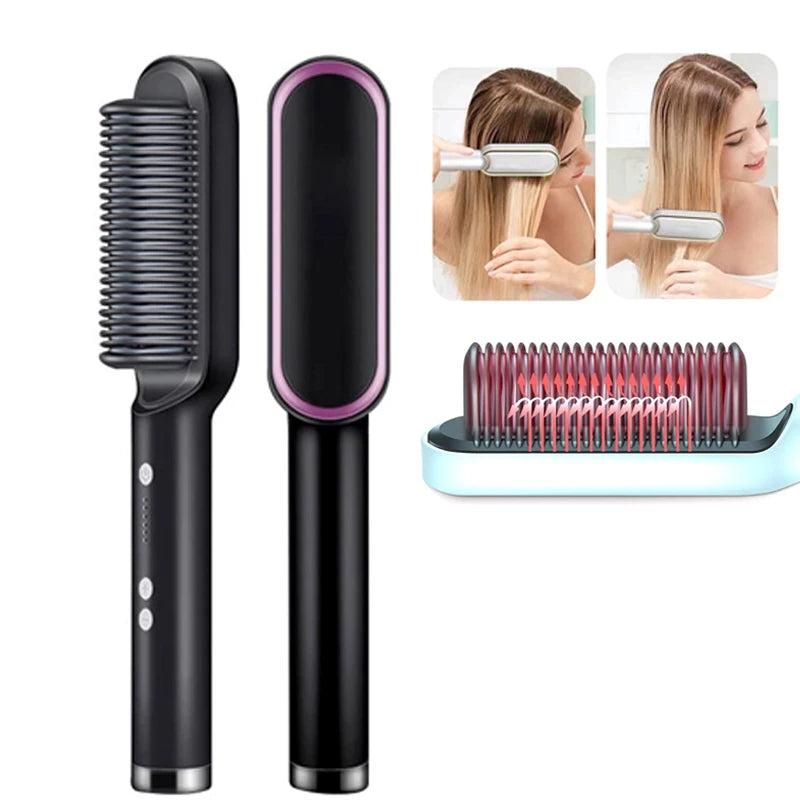 Professional Anti-Scald Hair & Beard Straightener Comb – Quick Heat, Safe Styling