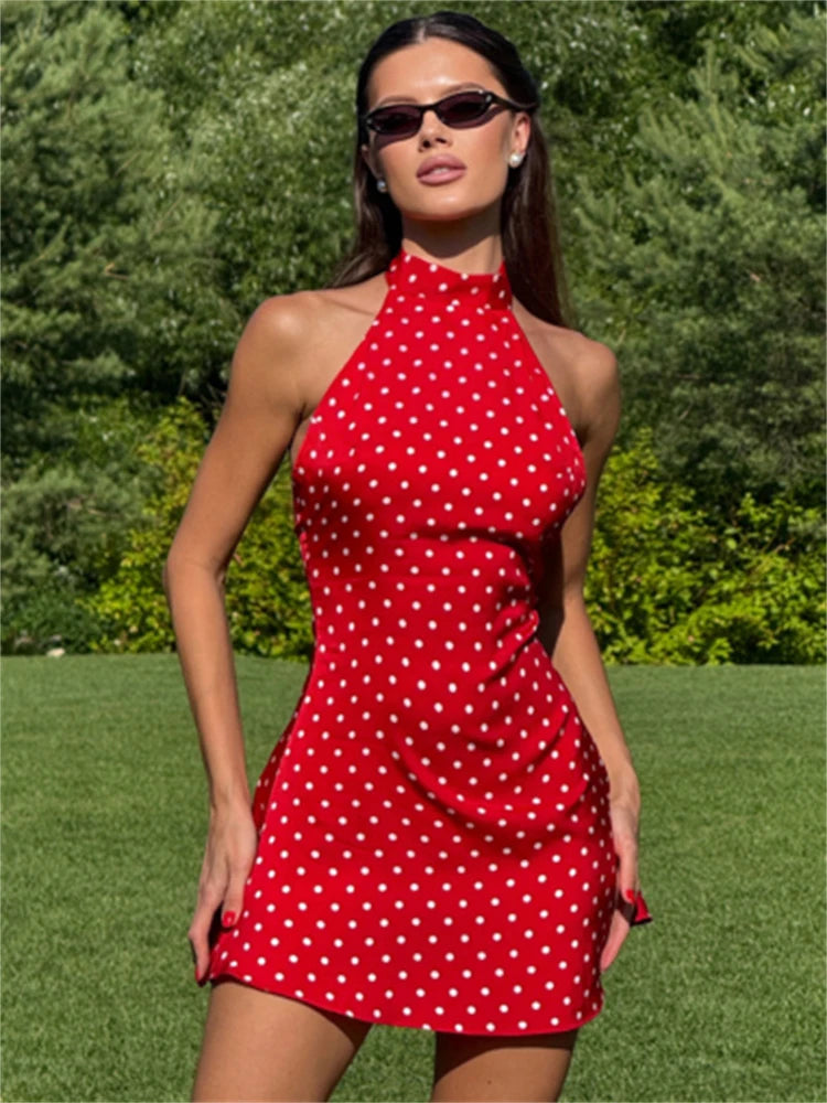 Polka Dot Halter Mini Dress