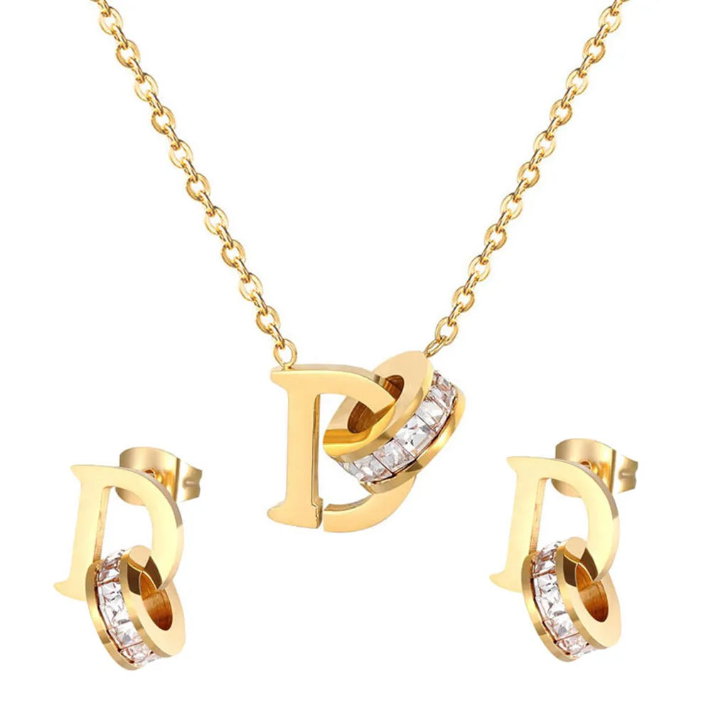 Stainless Steel D Letter Zircon Jewelry Set