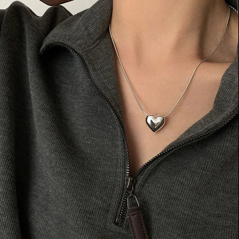 Trendy Metal Heart Pendant Titanium Steel Necklace