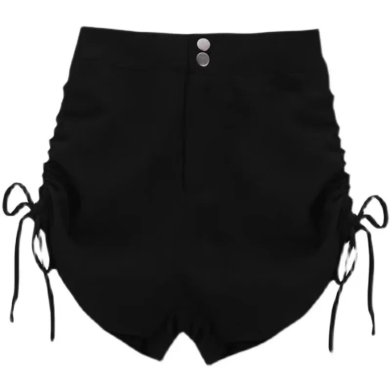 Petite High-Waisted Fleece-Lined Black Shorts