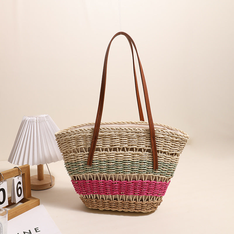 Three-Color Basket Green Pink Coffee