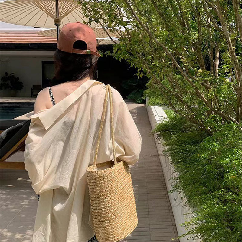 Breezy Elegance Woven Straw Shoulder Bag