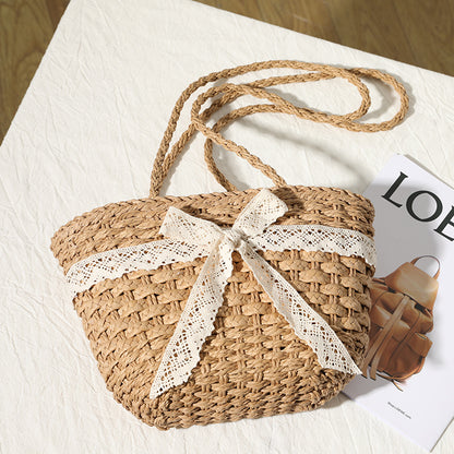 Straw Lace Bow Beach Bag