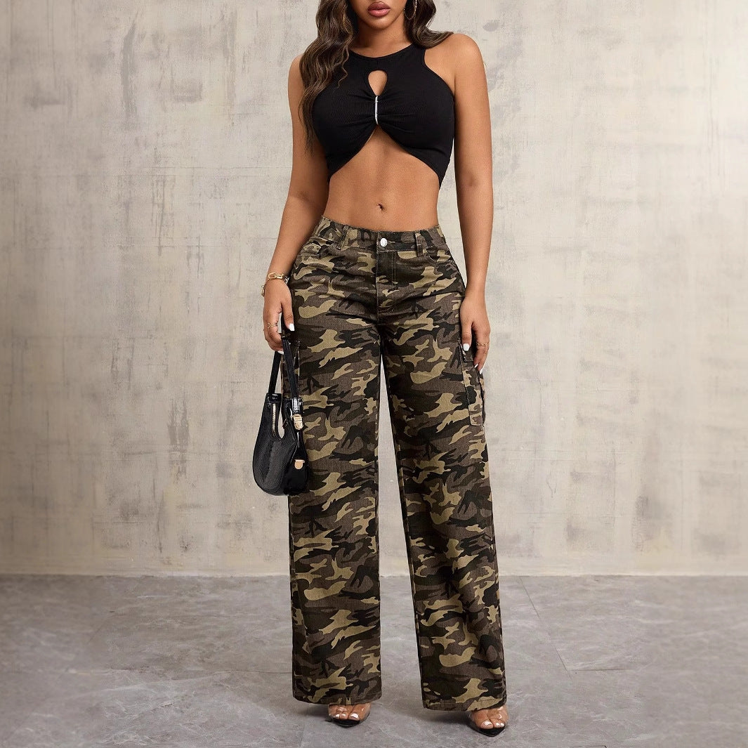 Women Clothing Camouflage Brand Straight Wide Leg Overalls