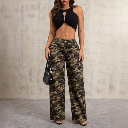 Women Clothing Camouflage Brand Straight Wide Leg Overalls