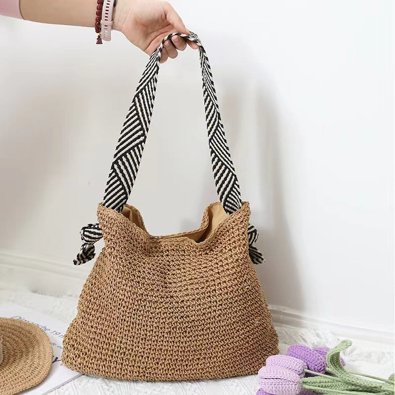 Striped Woven Straw Shoulder Bag