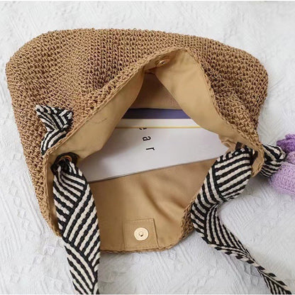 Striped Woven Straw Shoulder Bag