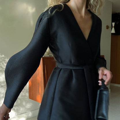 French Design Niche Women Clothing Spring Long Sleeve V neck Strap Elegant Top