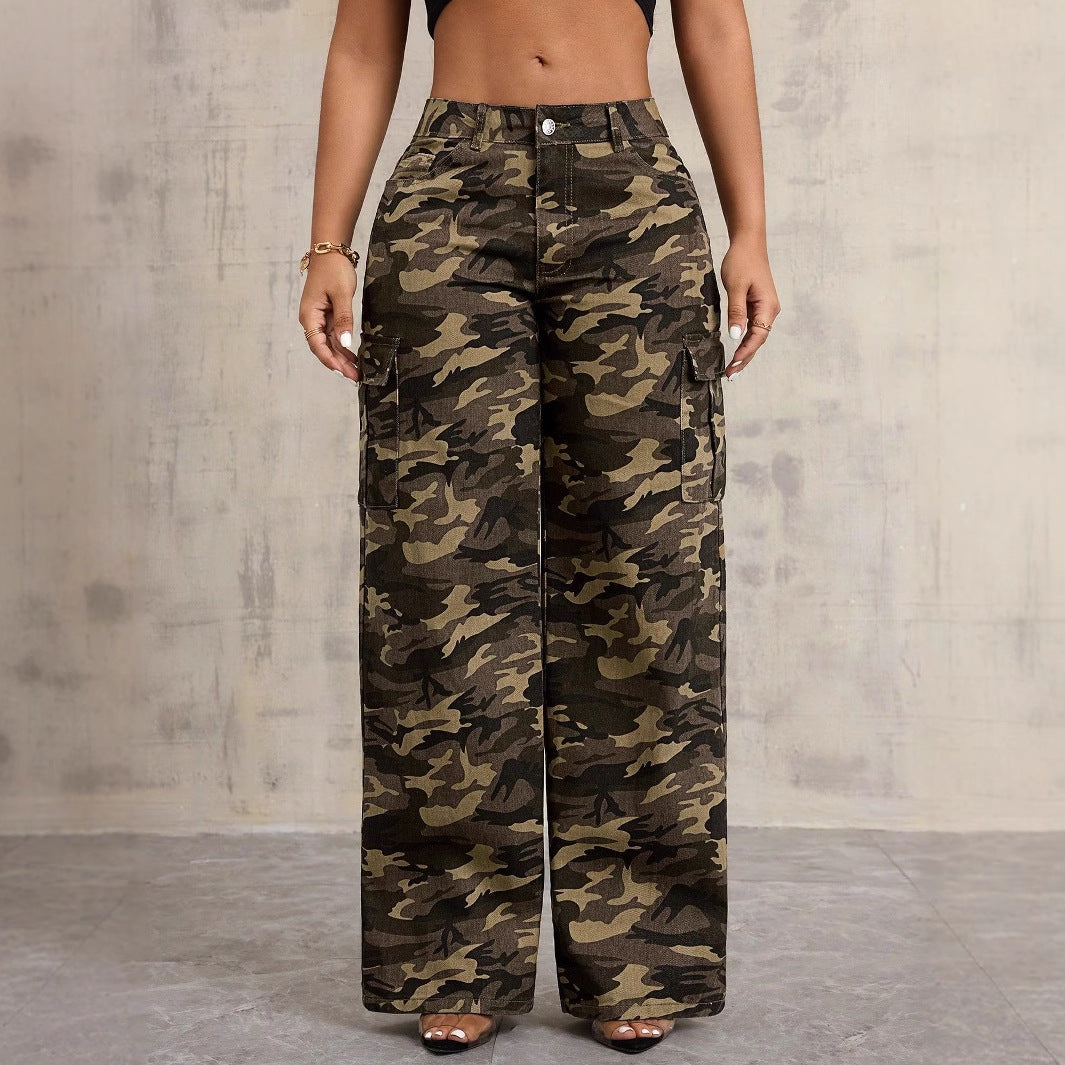 Women Clothing Camouflage Brand Straight Wide Leg Overalls