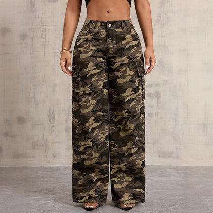 Women Clothing Camouflage Brand Straight Wide Leg Overalls