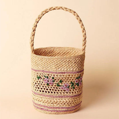 Raffia Floral Embroidery Straw Bag