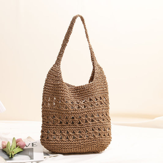 Hollow Weave Shoulder Straw Tote