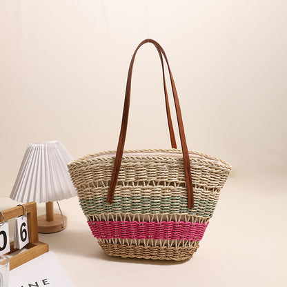 Striped Woven Straw Tote