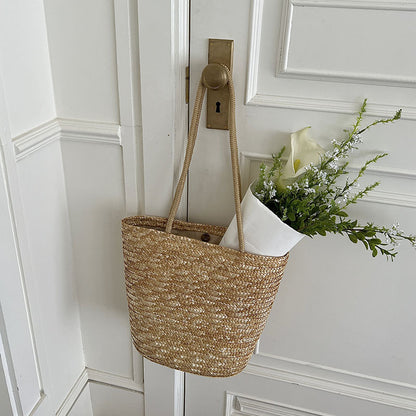 Breezy Elegance Woven Straw Shoulder Bag
