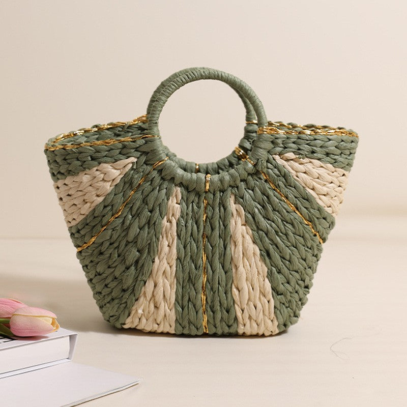 Golden Silk Thread Woven Tote Bag