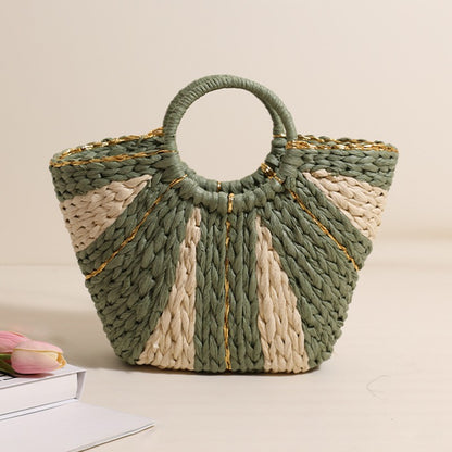 Golden Silk Thread Woven Tote Bag