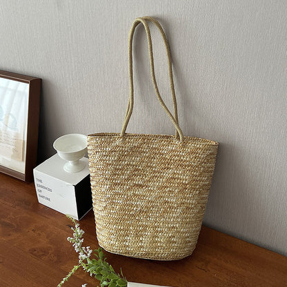Breezy Elegance Woven Straw Shoulder Bag