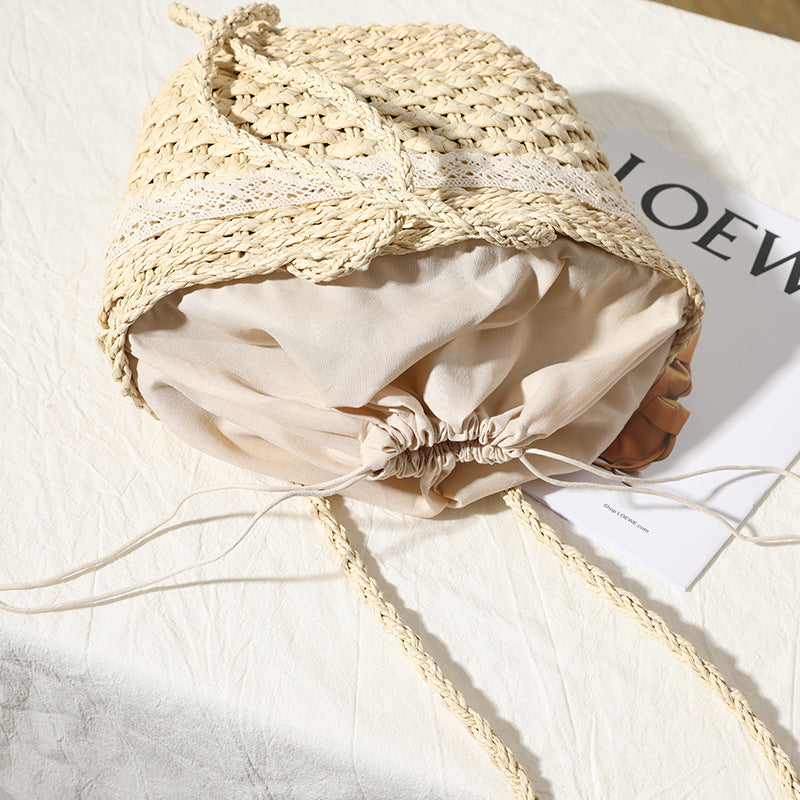 Straw Lace Bow Beach Bag