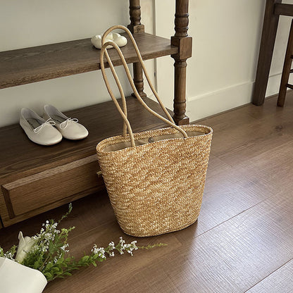 Breezy Elegance Woven Straw Shoulder Bag
