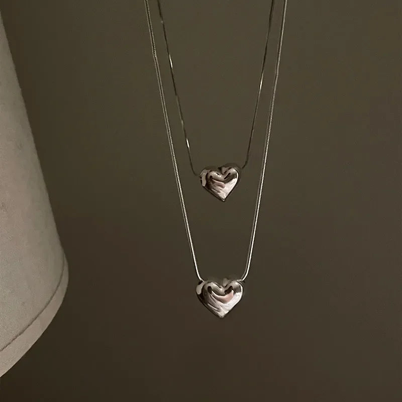 Trendy Metal Heart Pendant Titanium Steel Necklace