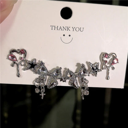6PCS Crystal Bowknot & Heart Stud Earrings Set