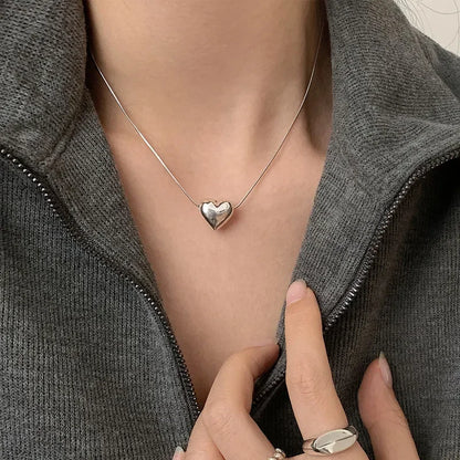 Trendy Metal Heart Pendant Titanium Steel Necklace