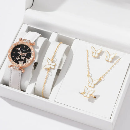 Women’s Butterfly Watch Set – Leather Strap - Box Not Included