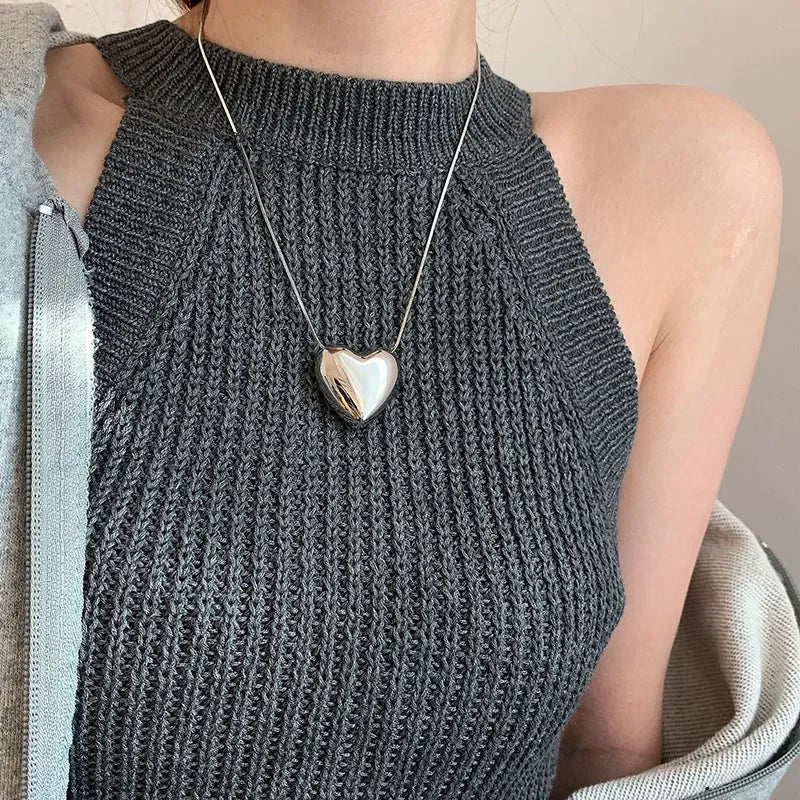 Trendy Metal Heart Pendant Titanium Steel Necklace