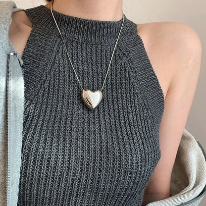 Trendy Metal Heart Pendant Titanium Steel Necklace