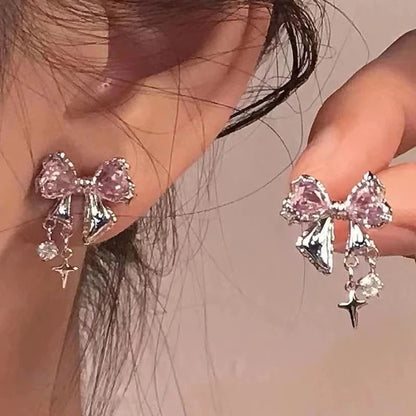 6PCS Crystal Bowknot & Heart Stud Earrings Set