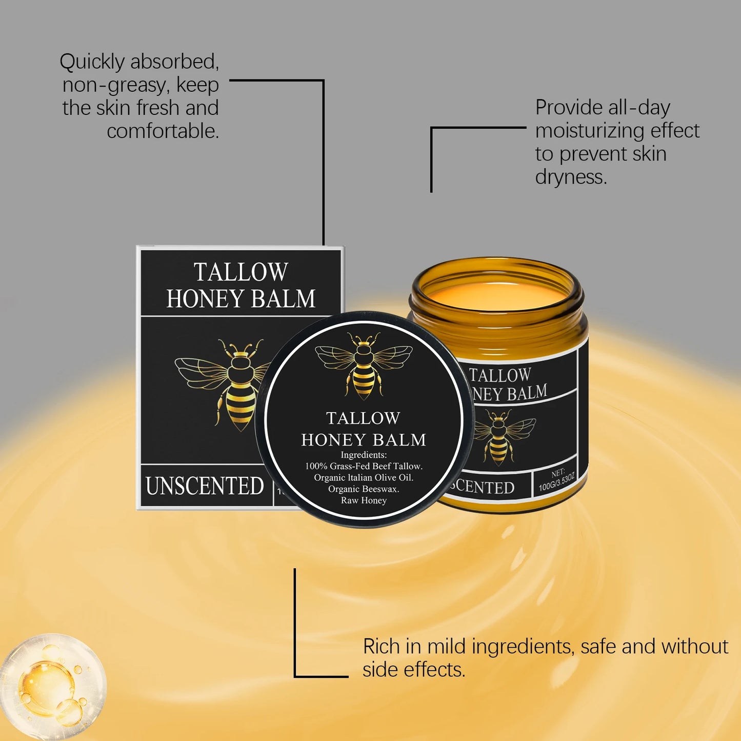 Organic Grass-Fed Beef Tallow & Honey Balm