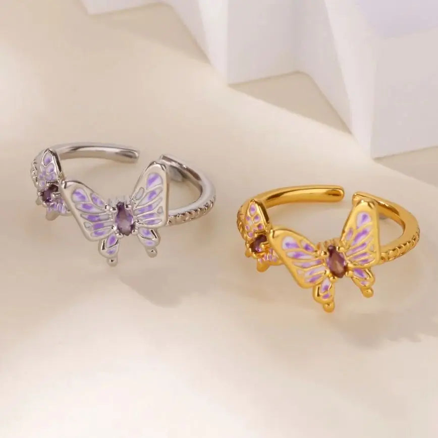 Zircon Butterfly Stainless Steel Ring