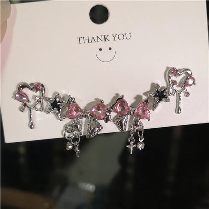 6PCS Crystal Bowknot & Heart Stud Earrings Set