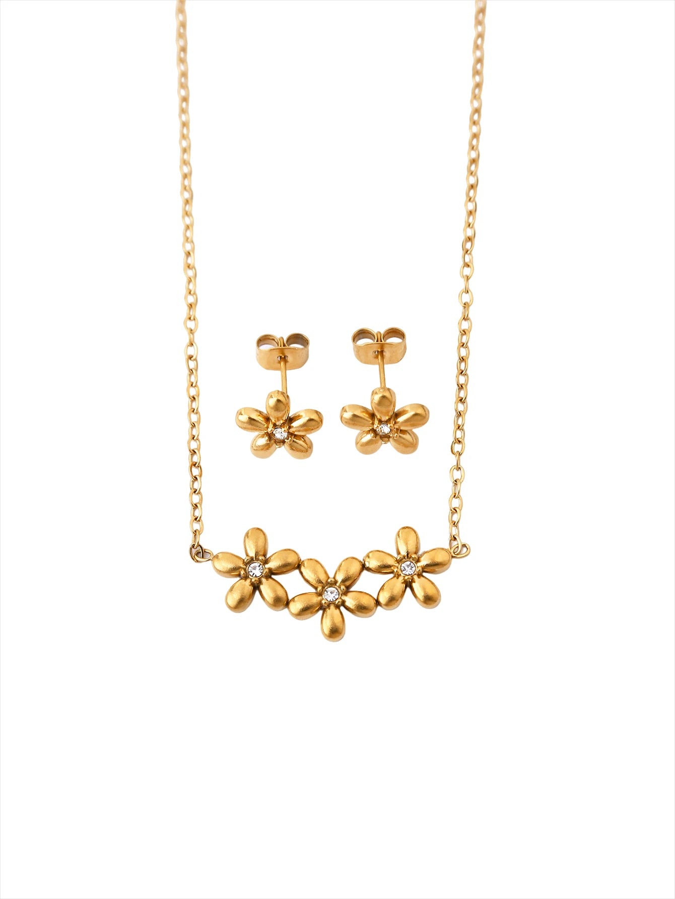 Romantic 18K Gold-Plated Stainless Steel Flower Jewelry Set