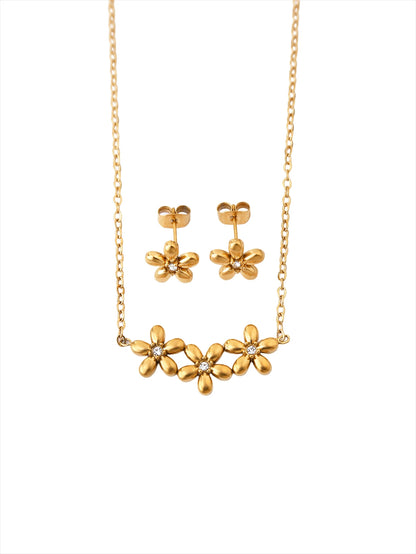 Romantic 18K Gold-Plated Stainless Steel Flower Jewelry Set