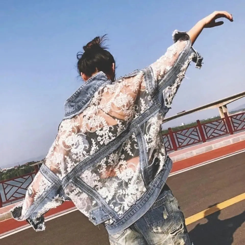Chic 3D Floral Embroidered Denim Jacket