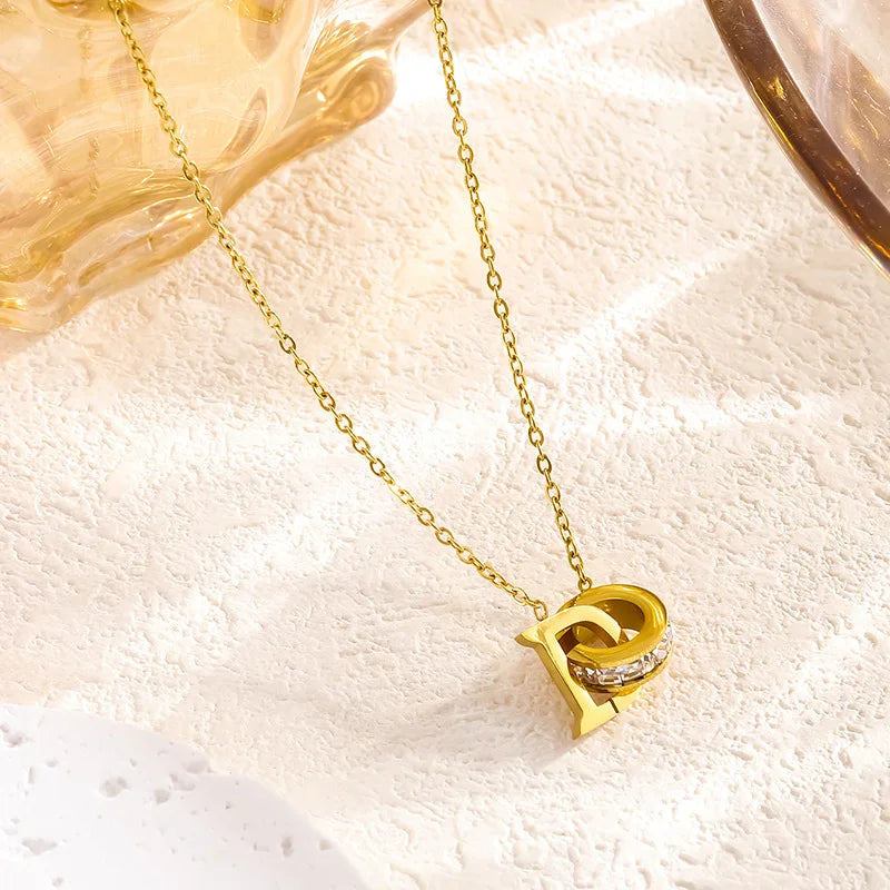 Stainless Steel D Letter Zircon Jewelry Set