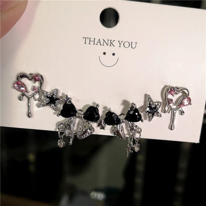 6PCS Crystal Bowknot & Heart Stud Earrings Set