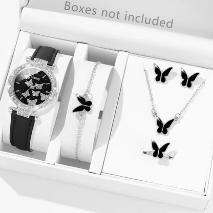 Women’s Butterfly Watch Set – Leather Strap - Box Not Included