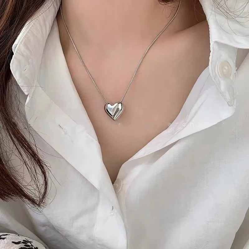 Trendy Metal Heart Pendant Titanium Steel Necklace