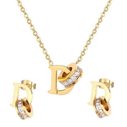 Stainless Steel D Letter Zircon Jewelry Set