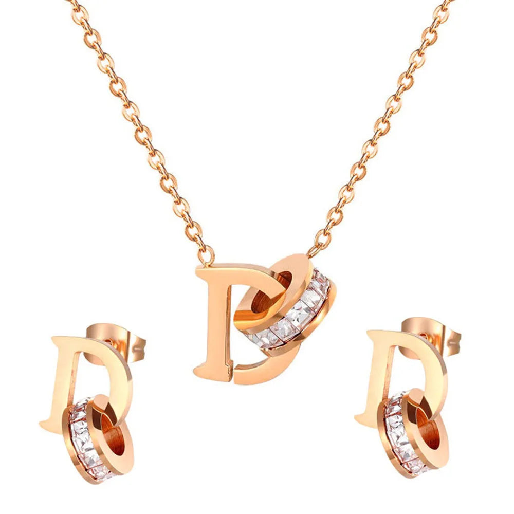 Stainless Steel D Letter Zircon Jewelry Set