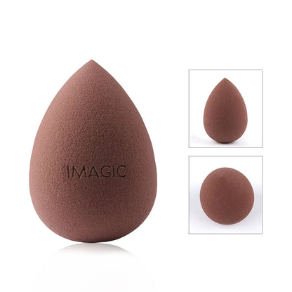 Brown makeup sponge with 'IMAGIC' branding on a white background