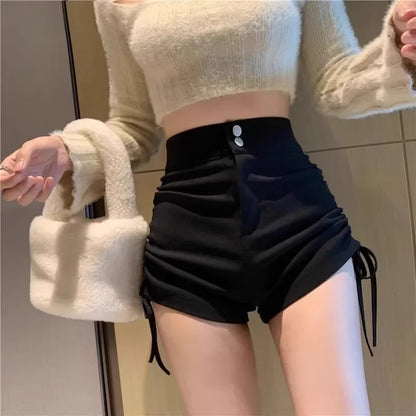 Petite High-Waisted Fleece-Lined Black Shorts