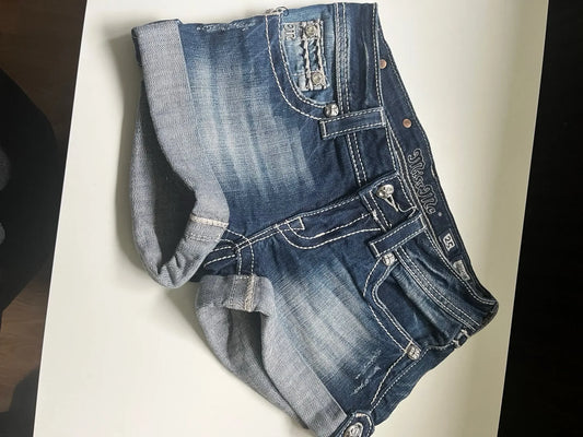 High Waist Embroidered Denim Shorts