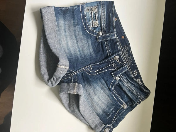 High Waist Embroidered Denim Shorts